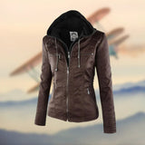 Lederjacke Damen | Abnehmbare Kapuze & Taillierter Zip-Schnitt – Dunkelbraun