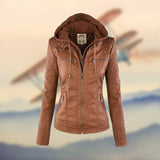 Lederjacke Damen | Abnehmbare Kapuze & Taillierter Zip-Schnitt – Hellbraun