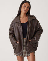 Lederjacke Damen Oversize | Lässiger Schnitt & Bewegungsfreiheit – Braun