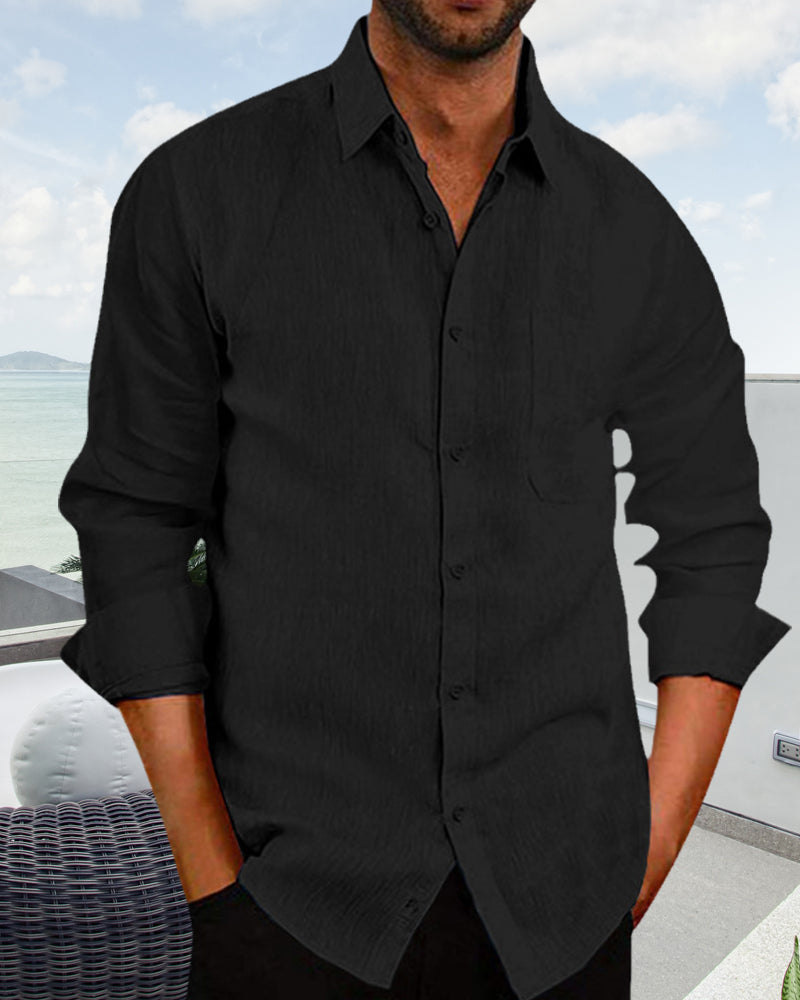 Leinenhemd | Knopfleiste | Leicht | Langarmhemd | Herrenhemd