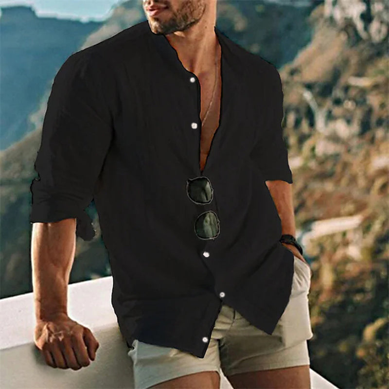 Leinenhemd – leichtes Langarmhemd mit Knöpfen für Herren