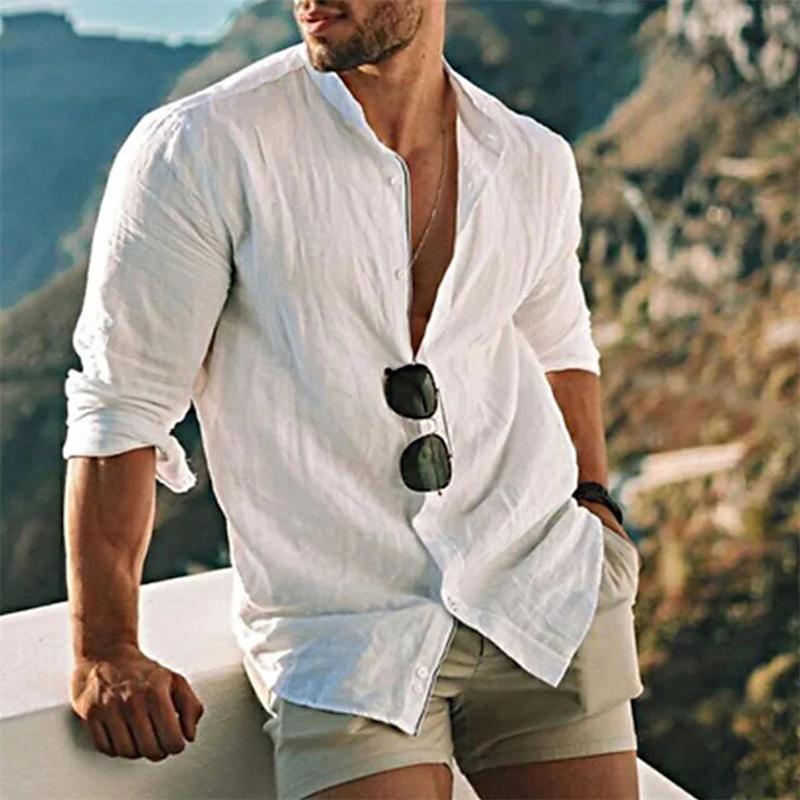 Leinenhemd – leichtes Langarmhemd mit Knöpfen für Herren