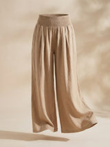 Leinenhose Damen | Weites Bein & Bequemer Hochbund für den Sommer – Beige