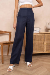Sommerhose Damen | High-Waist Wide-Leg & Eleganter Gerader Schnitt – Marineblau