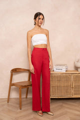 Sommerhose Damen | High-Waist Wide-Leg & Eleganter Gerader Schnitt – Rot