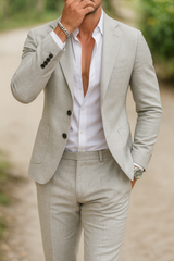 Leichter Slim-Fit-Anzug für Herren – Atmungsaktiver, maßgeschneiderter Sommeranzug im formellen Stil – Hellgrau
