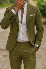 Leichter Slim-Fit-Anzug für Herren – Atmungsaktiver, maßgeschneiderter Sommeranzug im formellen Stil – Olivgrün