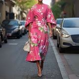 Sommerkleid Damen | Buntes Patchwork-Design & Ausgestellte Ärmel – Rosa