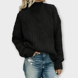 Christina | Eleganter Rollkragenpullover Mit Zeitlosem Zopfmuster – Schwarz