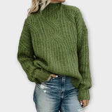 Christina | Eleganter Rollkragenpullover Mit Zeitlosem Zopfmuster – Grün