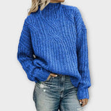 Christina | Eleganter Rollkragenpullover Mit Zeitlosem Zopfmuster – Blau