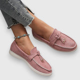 Loafer Damen | Leichter Wildleder-Slipper mit Golddetail & Komfortsohle – Rosa