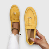 Loafer Damen | Leichter Wildleder-Slipper mit Golddetail & Komfortsohle – Gelb