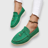 Loafer Damen | Leichter Wildleder-Slipper mit Golddetail & Komfortsohle – Grün