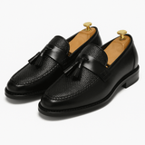 Loafer Herren | Eleganter Tassel-Slipper mit Flechtmuster & Lederbesatz – Schwarz