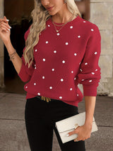 Locker Sitzender Pullover Mit Punktmuster - Sahra – Rot