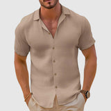 Herren Leinen Kurzarm Button-Up Hemd – Freizeit Sommerhemd – Khaki