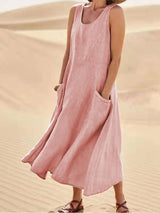 Luftiges Maxi Kleid Damen | Locker fallender Schnitt & praktische Taschen – Rosa