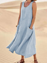 Luftiges Maxi Kleid Damen | Locker fallender Schnitt & praktische Taschen – Blau