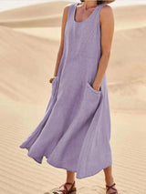 Luftiges Maxi Kleid Damen | Locker fallender Schnitt & praktische Taschen – Violett