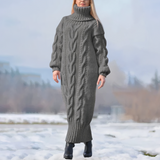 Mara | Damen Maxikleid Strick lang & stilvoll gestaltet – Grau