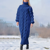 Mara | Damen Maxikleid Strick lang & stilvoll gestaltet – Blau