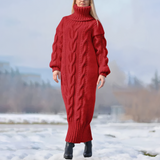 Mara | Damen Maxikleid Strick lang & stilvoll gestaltet – Rot