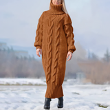 Mara | Damen Maxikleid Strick lang & stilvoll gestaltet – Braun