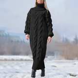Mara | Damen Maxikleid Strick lang & stilvoll gestaltet – Schwarz