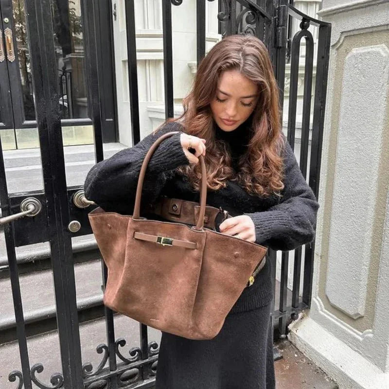 Strandtasche Damen Vegan Suede – Große Tote Bag Sommer Braun