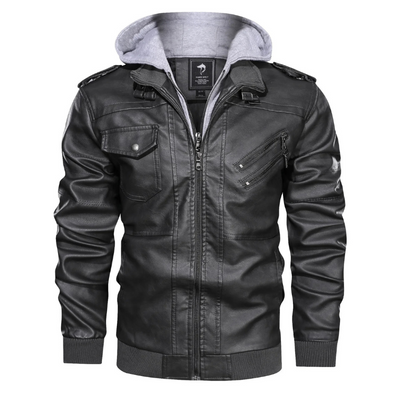 Herren Lederjacke - Stylisch mit abnehmbarer Kapuze und Details