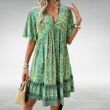 Felicia | Damen Sommer Boho Paisley Mini Kleid – Grün