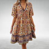 Felicia | Damen Sommer Boho Paisley Mini Kleid – Gelb