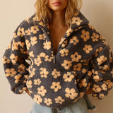 Daisy | Damen Winter Kuscheliger Floral Fleece-Pullover – Gelb