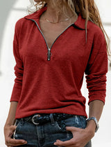 Hannah | Elegantes Sweatshirt Mit Halbem Reißverschluss Für Damen – Rot