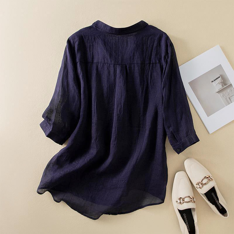 Rosario® | Lässige Button-Down-Baumwollbluse mit 3/4-Ärmeln