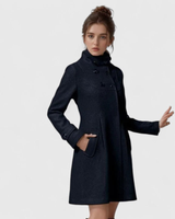 Mantel Damen Lang mit Kapuze und Knopfleiste – Schwarz