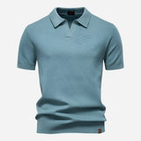 Marcus Kurzarm-Strickpolo Herren | Sommer Poloshirt Baumwolle – Blau
