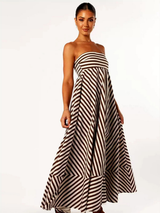 Margaux | Damen Gestreiftes Maxikleid – Brauner Streifen