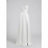 Maxi Kleid Damen | Elegantes Abendkleid lang mit Beinschlitz – Weiß