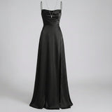 Maxi Kleid Damen | Elegantes Abendkleid lang mit Beinschlitz – Schwarz