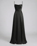 Maxi Kleid Damen | Eleganter Fall & Beinschlitz – Schwarz