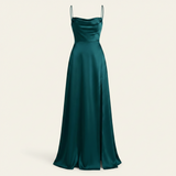 Maxi Kleid Damen | Elegantes Abendkleid lang mit Beinschlitz – Blau