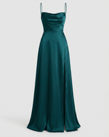 Maxi Kleid Damen | Eleganter Fall & Beinschlitz – Blau