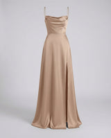 Maxi Kleid Damen | Eleganter Fall & Beinschlitz – Braun