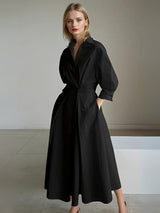 Maxikleid Damen | Elegant mit Plissee & Puffärmeln – Schwarz