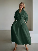 Maxikleid Damen | Elegant mit Plissee & Puffärmeln – Grün