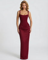 Maxikleid Damen | Figurbetont & Glamourös – Dunkelrot