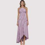 Maxikleid Damen | Halterneck & Rüschen Elegant – Lavendel