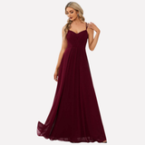 Maxikleid Damen | Herzausschnitt & Fließend Elegant – Dunkelrot